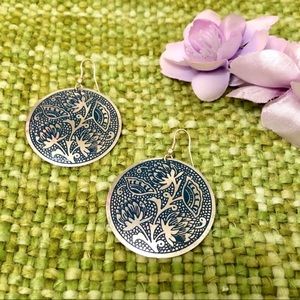 🌼Boho Silver and Blue Lotus Circle Earrings